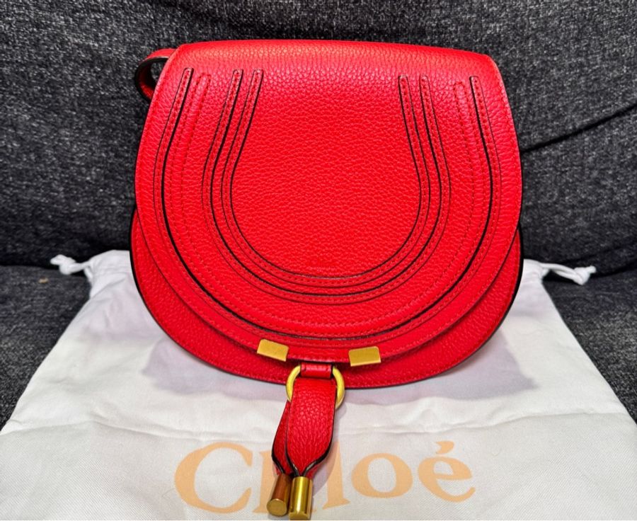正品 chloe marcie肩背包 小款 紅色 斜背包 鈴鼓包-0