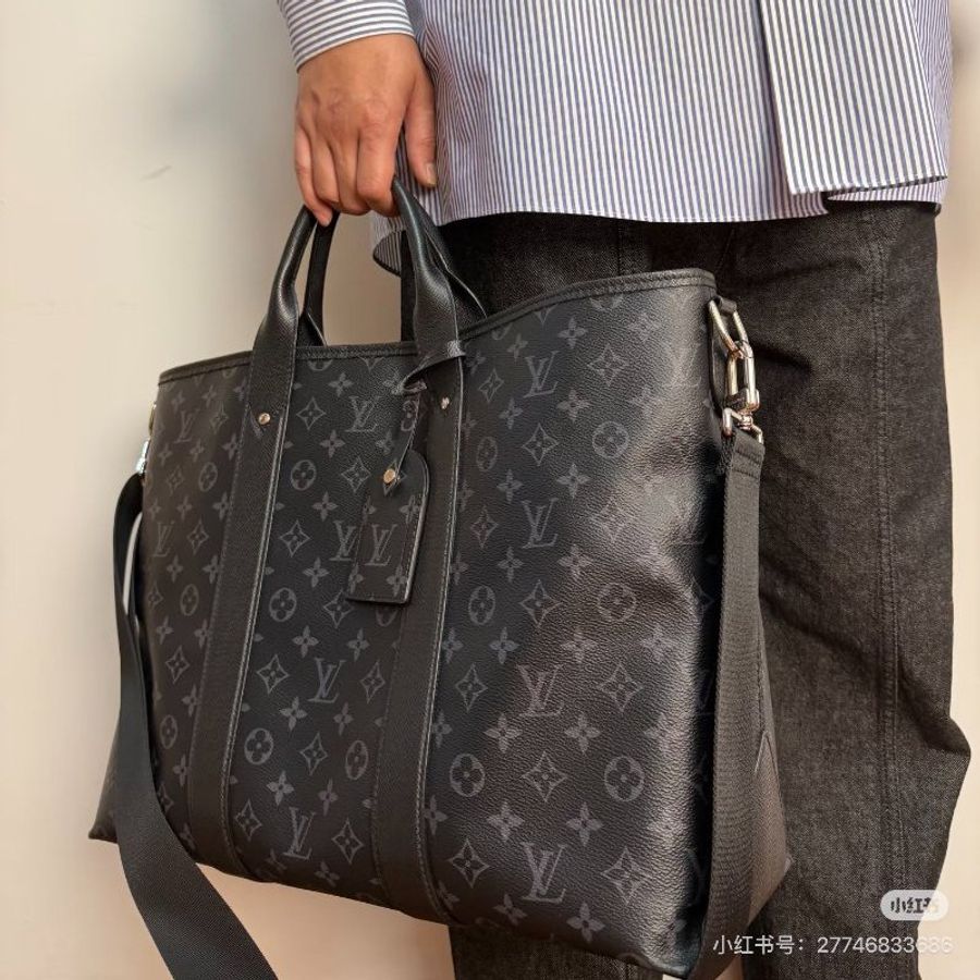 Louis Vuitton - 黑色老花WEEKEND Toteg手提肩背托特包-1