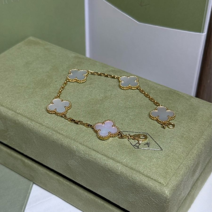(台灣專櫃購證🇹🇼大全配)Van Cleef & Arpels 梵克雅寶 Vintage Alhambra 手鍊 五花 白貝母5枚四葉幸運圖騰-1