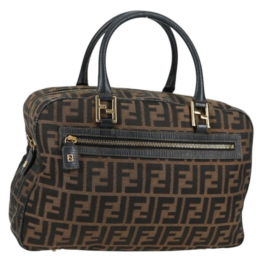 【日本直送】FENDI Zucca帆布手提包 黑色 棕色 金色 正品 BA4615-0