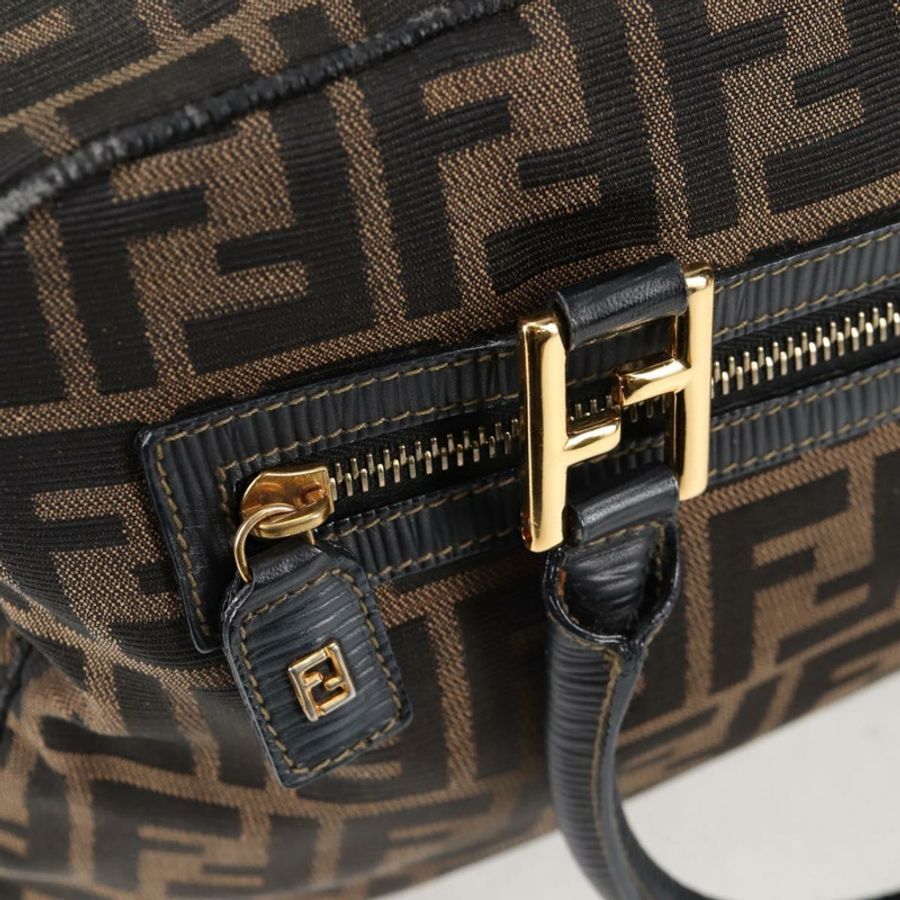 【日本直送】FENDI Zucca帆布手提包 黑色 棕色 金色 正品 BA4615-8