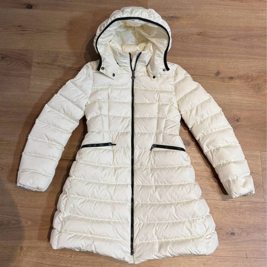 moncler 大童 白色 白配黑邊 連帽 輕羽絨 長羽絨 長版羽絨外套 羽絨外套 防風外套-0