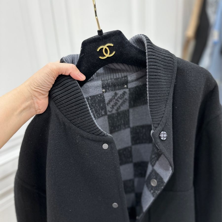 Louis Vuitton LV 黑灰 棋盤格 雙面穿 绵羊毛 夾克 外套 棒球外套-13