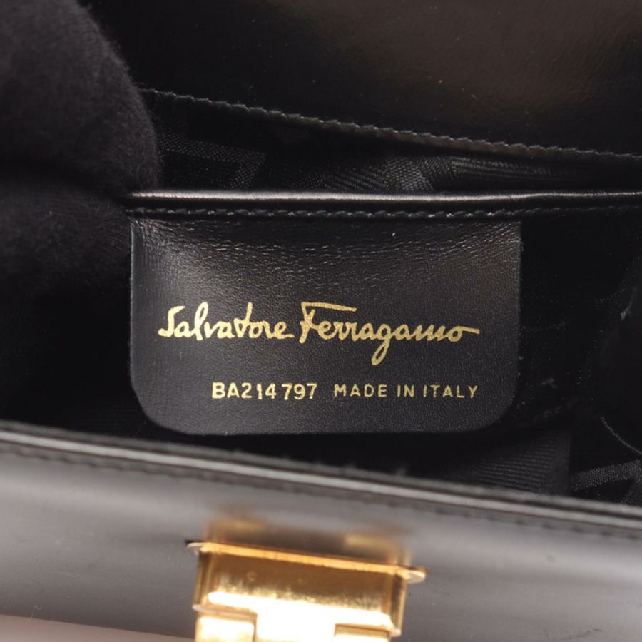 Salvatore Ferragamo Gancini 手提包 21 4797 黑色皮革 二手 女士 GHW-3