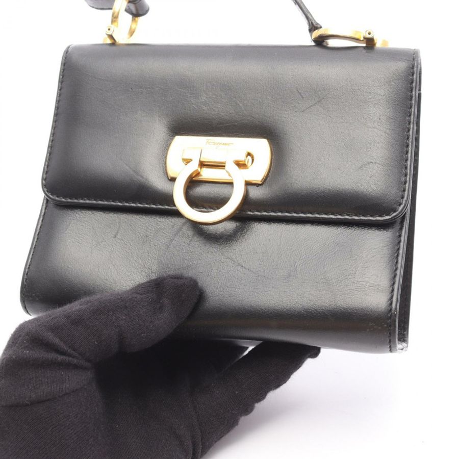 Salvatore Ferragamo Gancini 手提包 21 4797 黑色皮革 二手 女士 GHW-5