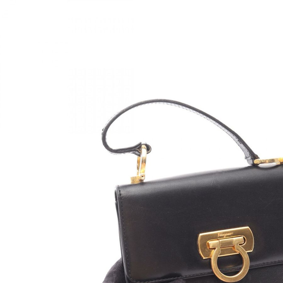 Salvatore Ferragamo Gancini 手提包 21 4797 黑色皮革 二手 女士 GHW-8