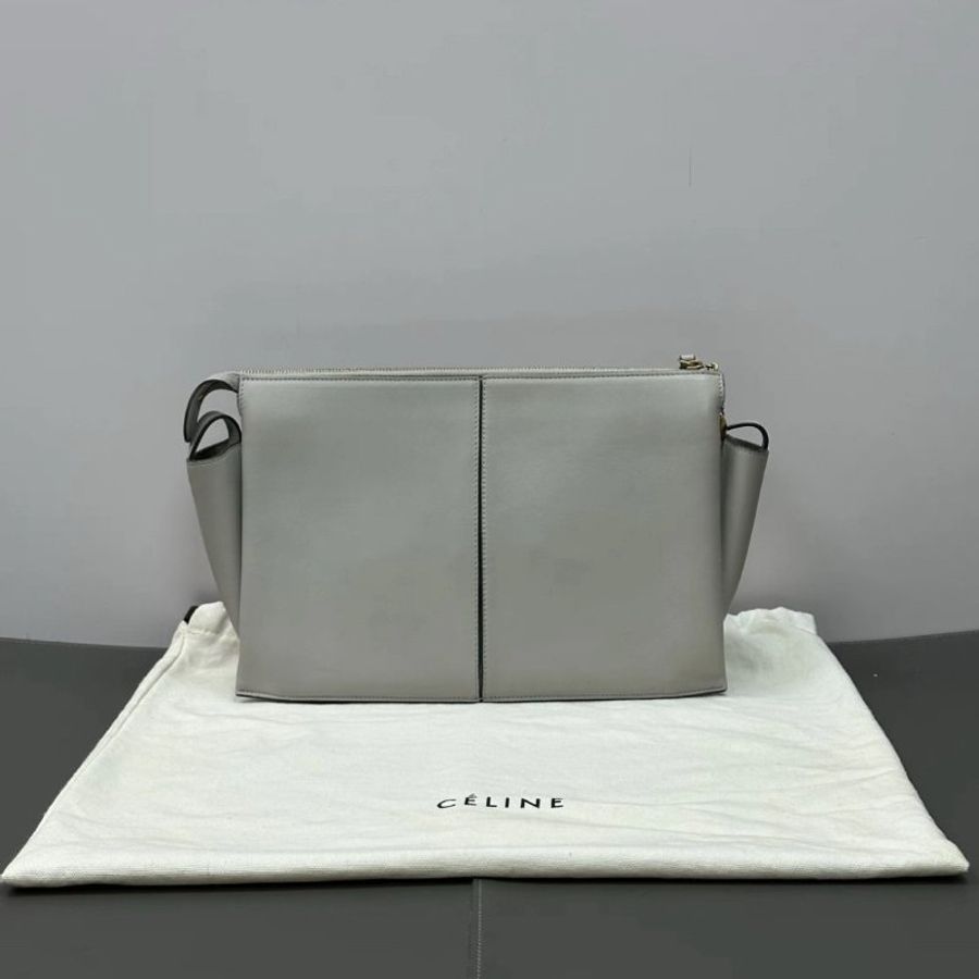 CELINE 灰色trifold肩背斜背鏈條包28*19*7 98新配件塵袋-5
