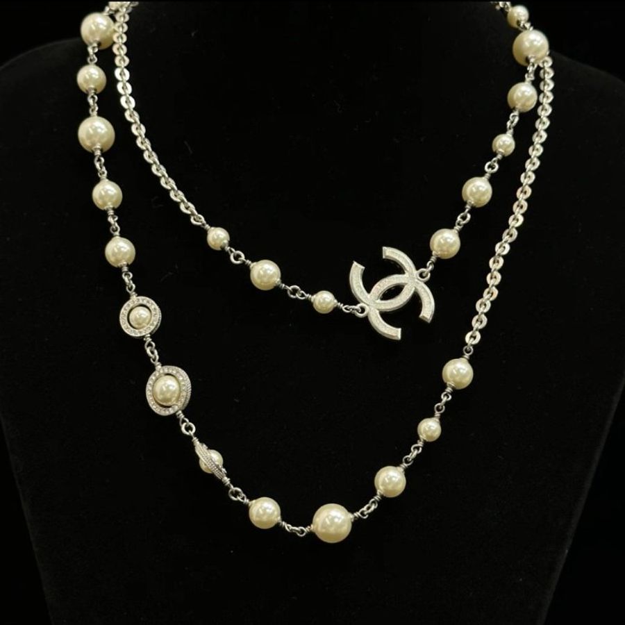 CHANEL 19K雙C logo珍珠水鑽長項鍊 鏈長96cm 98新配件盒子-2