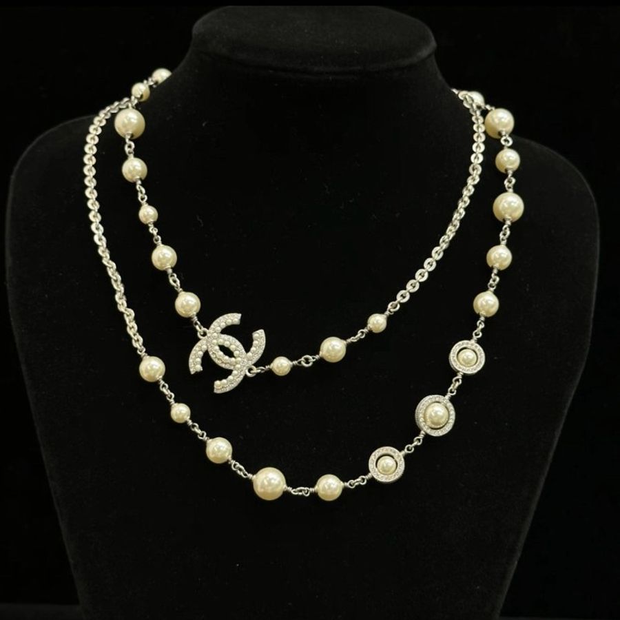 CHANEL 19K雙C logo珍珠水鑽長項鍊 鏈長96cm 98新配件盒子-3