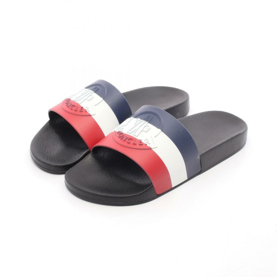 MONCLER BASILE 男士淋浴涼鞋 4C0002001A4999843 橡膠 海軍藍 白色 #43 全新-0