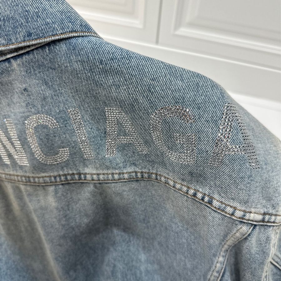 Balenciaga 巴黎世家 水鑽 字母 淺藍 over size 丹寧 牛仔外套 夾克-16
