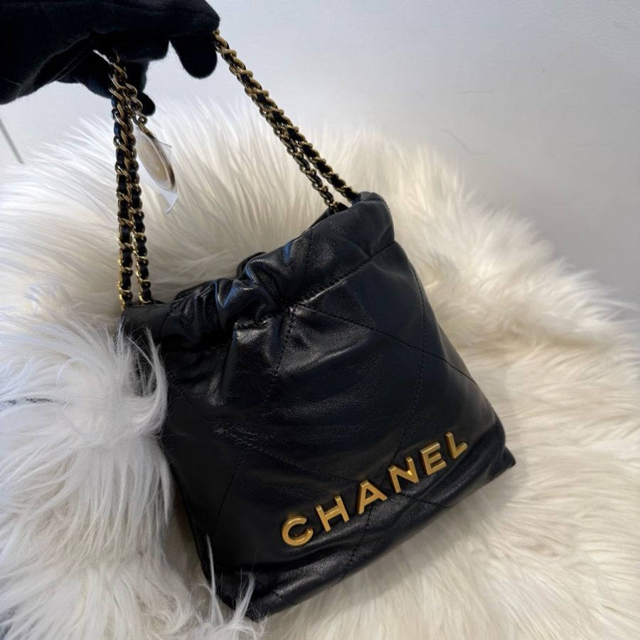 全新 香奈兒 CHANEL 22 bag mini 垃圾袋 黑金-3
