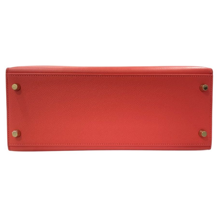 HERMES 愛馬仕 KELLY 28 外縫 Z刻 皮革 手提包 橘紅色 金釦-5