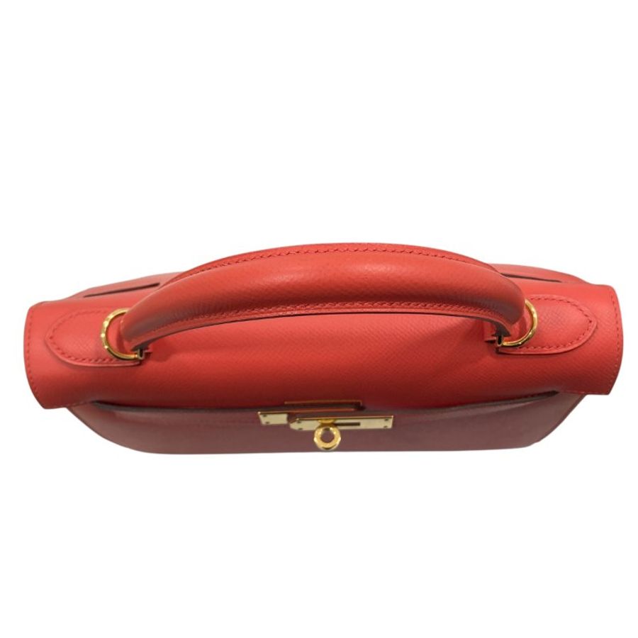 HERMES 愛馬仕 KELLY 28 外縫 Z刻 皮革 手提包 橘紅色 金釦-6