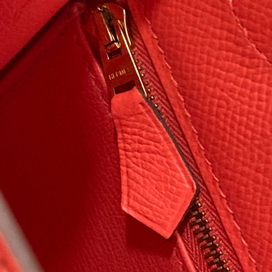HERMES 愛馬仕 KELLY 28 外縫 Z刻 皮革 手提包 橘紅色 金釦-9
