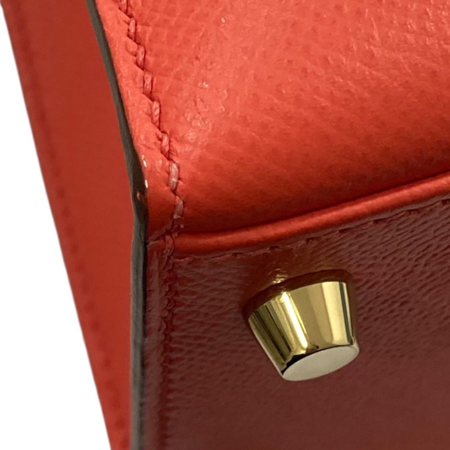 HERMES 愛馬仕 KELLY 28 外縫 Z刻 皮革 手提包 橘紅色 金釦-10