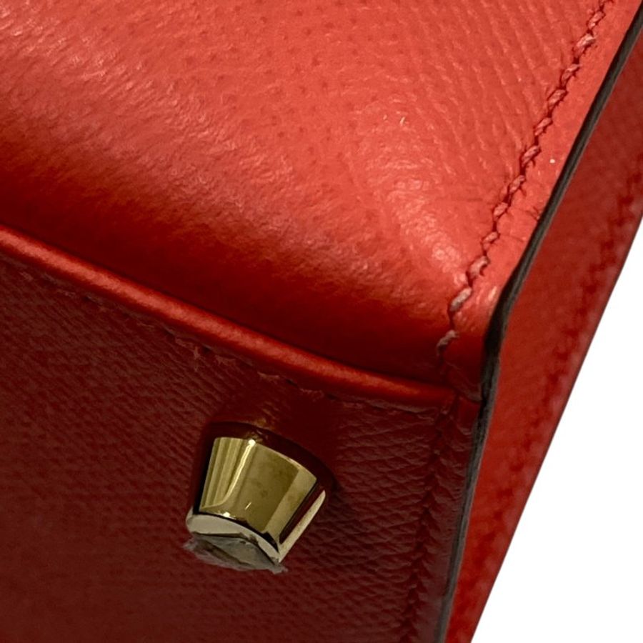 HERMES 愛馬仕 KELLY 28 外縫 Z刻 皮革 手提包 橘紅色 金釦-11