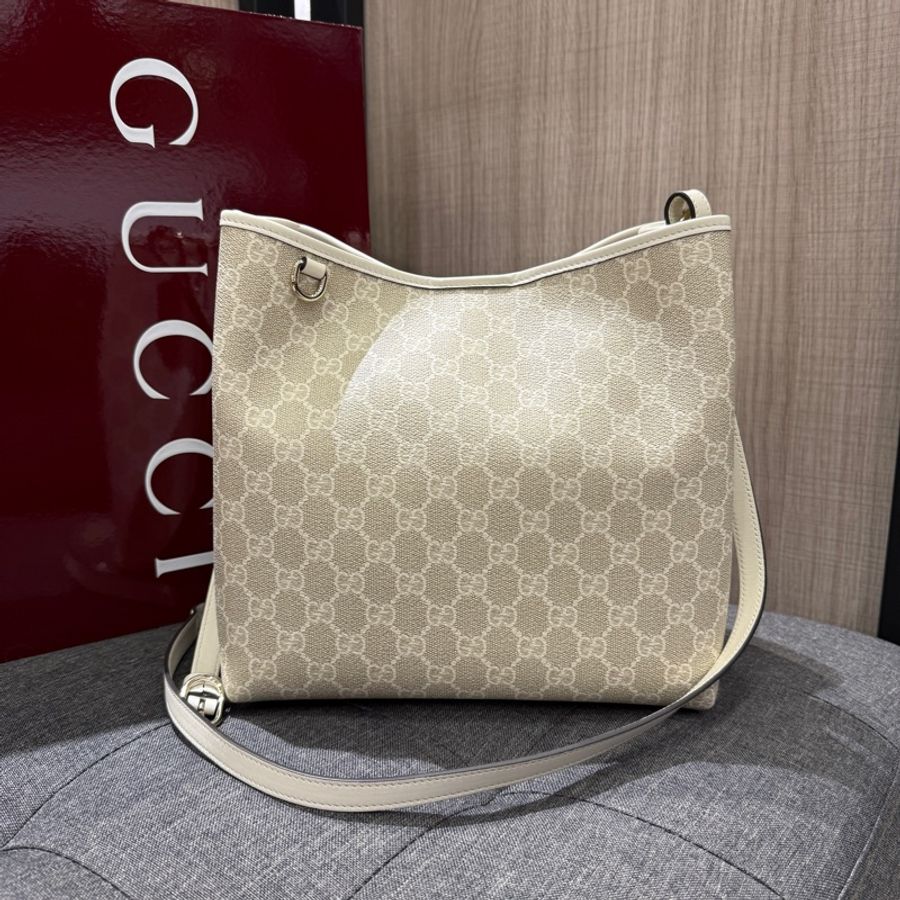 GUCCI 815163 白色PVC拼皮革水桶包 手提包斜背包兩用包-1