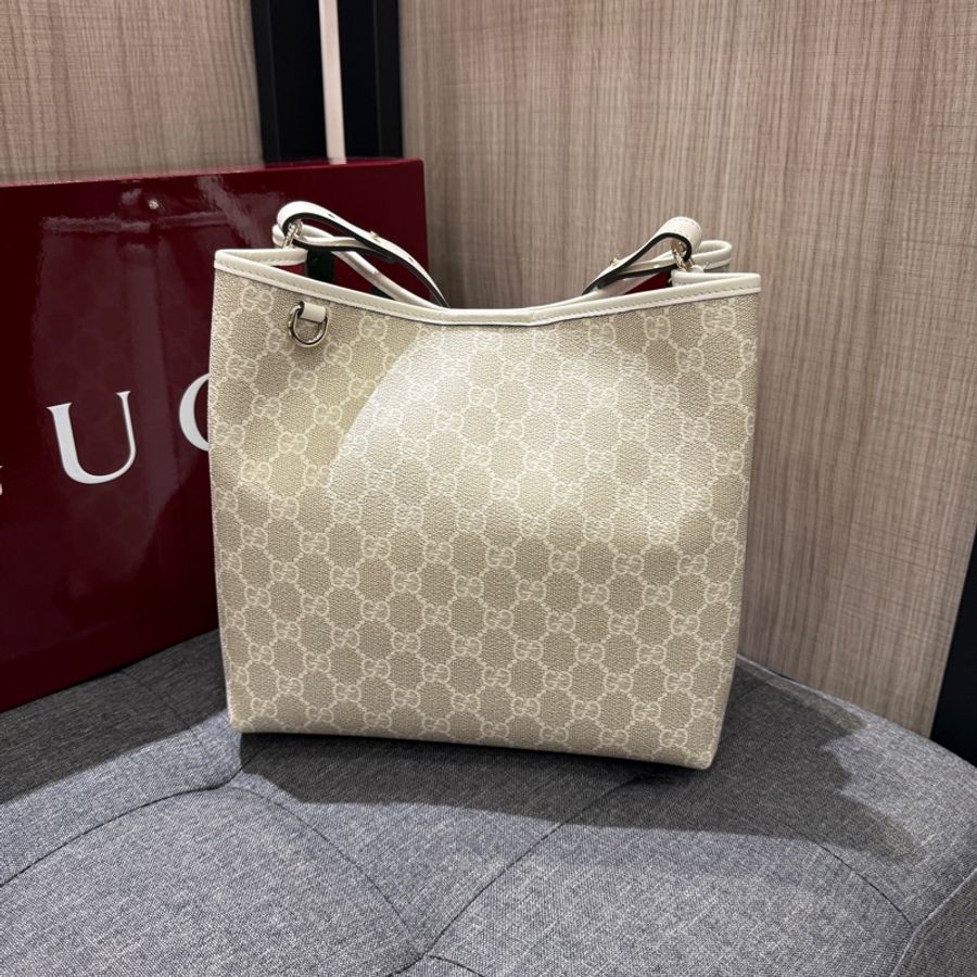 GUCCI 815163 白色PVC拼皮革水桶包 手提包斜背包兩用包-2