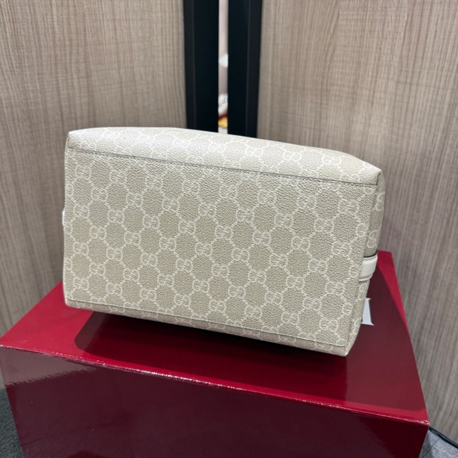 GUCCI 815163 白色PVC拼皮革水桶包 手提包斜背包兩用包-4