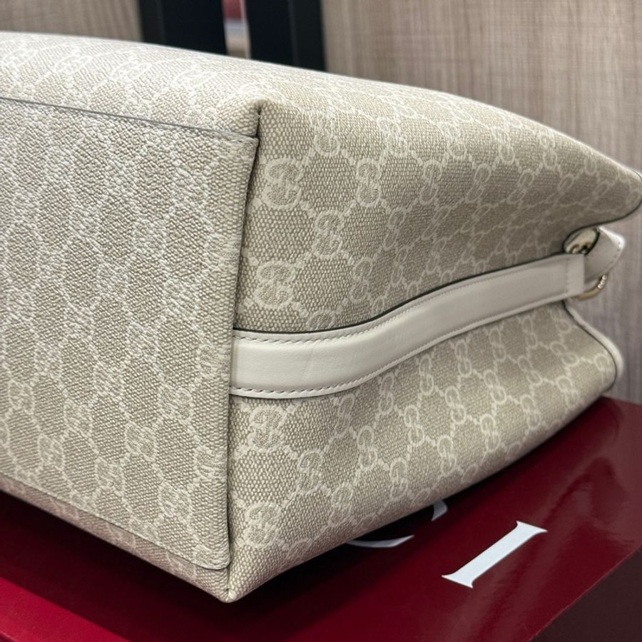 GUCCI 815163 白色PVC拼皮革水桶包 手提包斜背包兩用包-5