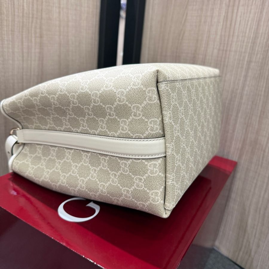 GUCCI 815163 白色PVC拼皮革水桶包 手提包斜背包兩用包-6