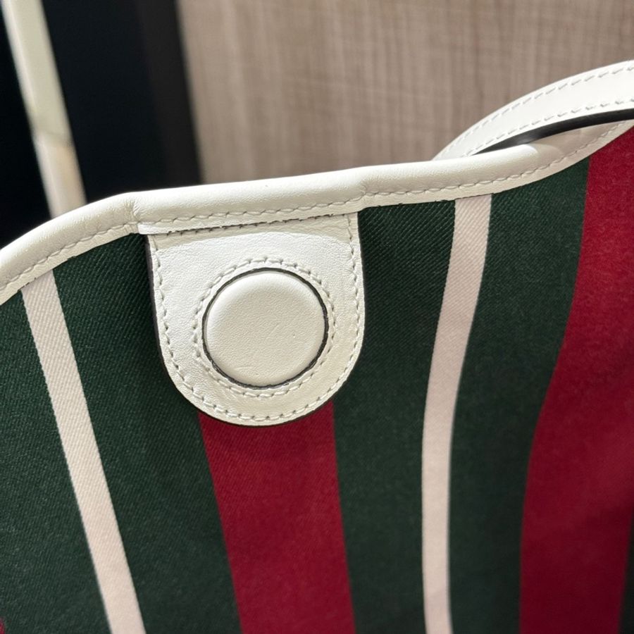 GUCCI 815163 白色PVC拼皮革水桶包 手提包斜背包兩用包-10