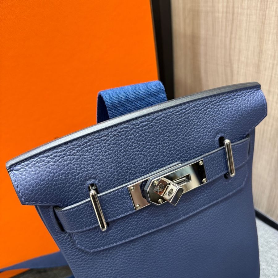 HERMES HAC A DOS PM 7U 海軍藍 深藍色全皮銀釦斜挎包 胸包肩背包後背包 B刻 TOGO-3