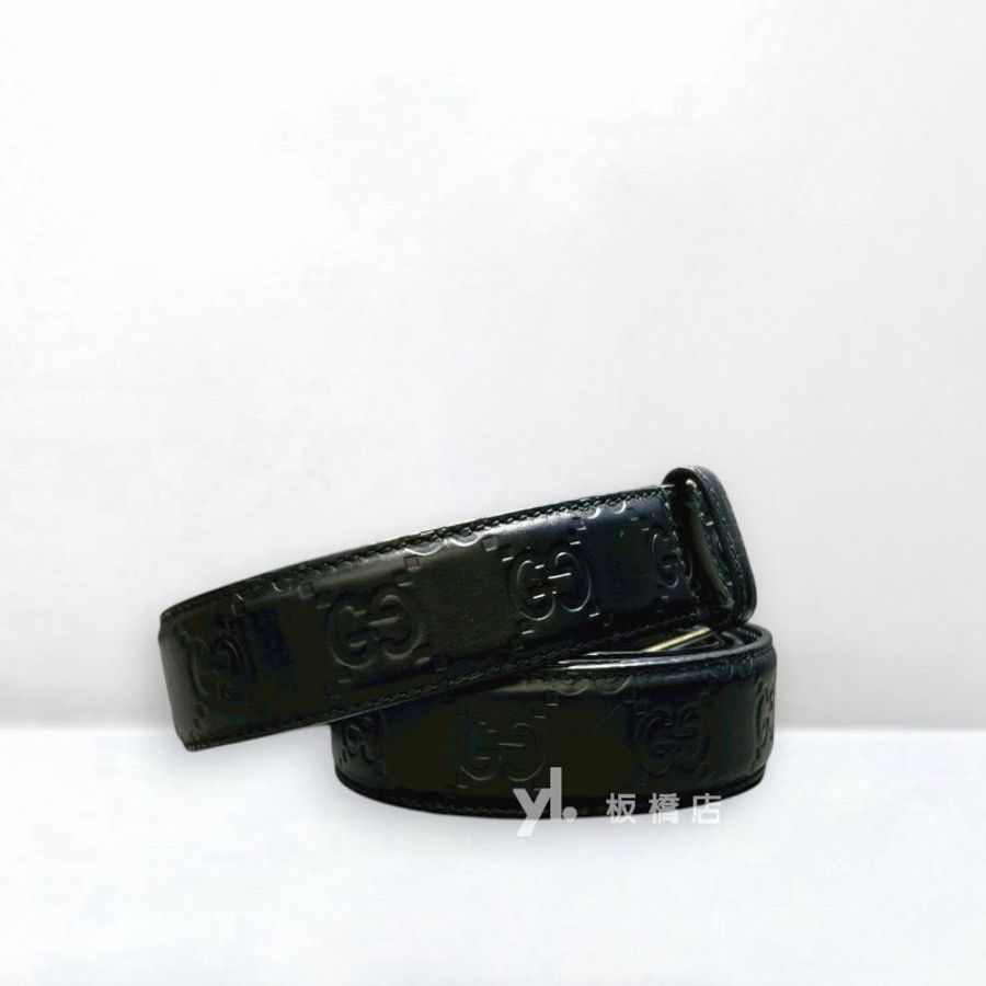 GUCCI 黑牛皮壓紋皮帶429028-2