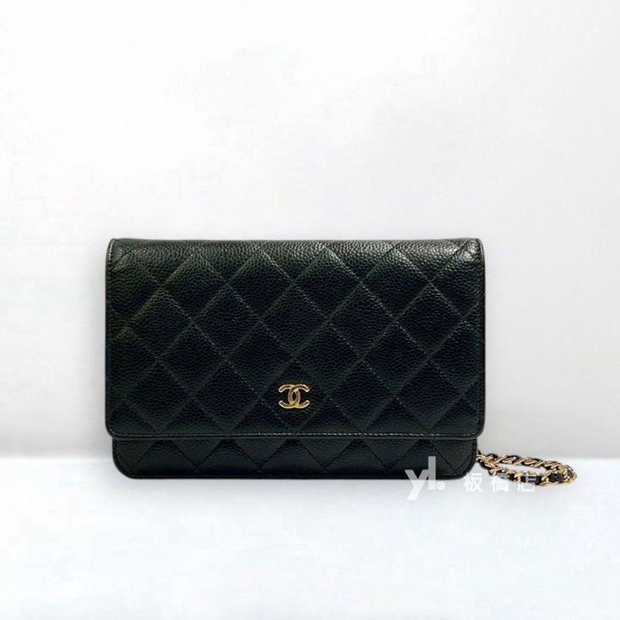 CHANEL 黑荔枝皮金釦WOC A33814-0