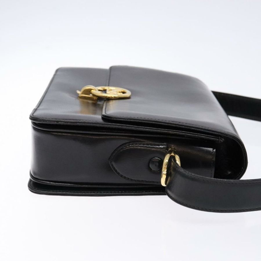 【日本直送】CELINE 馬車圖案肩包,黑色皮革,金色,正品 ki5948-2