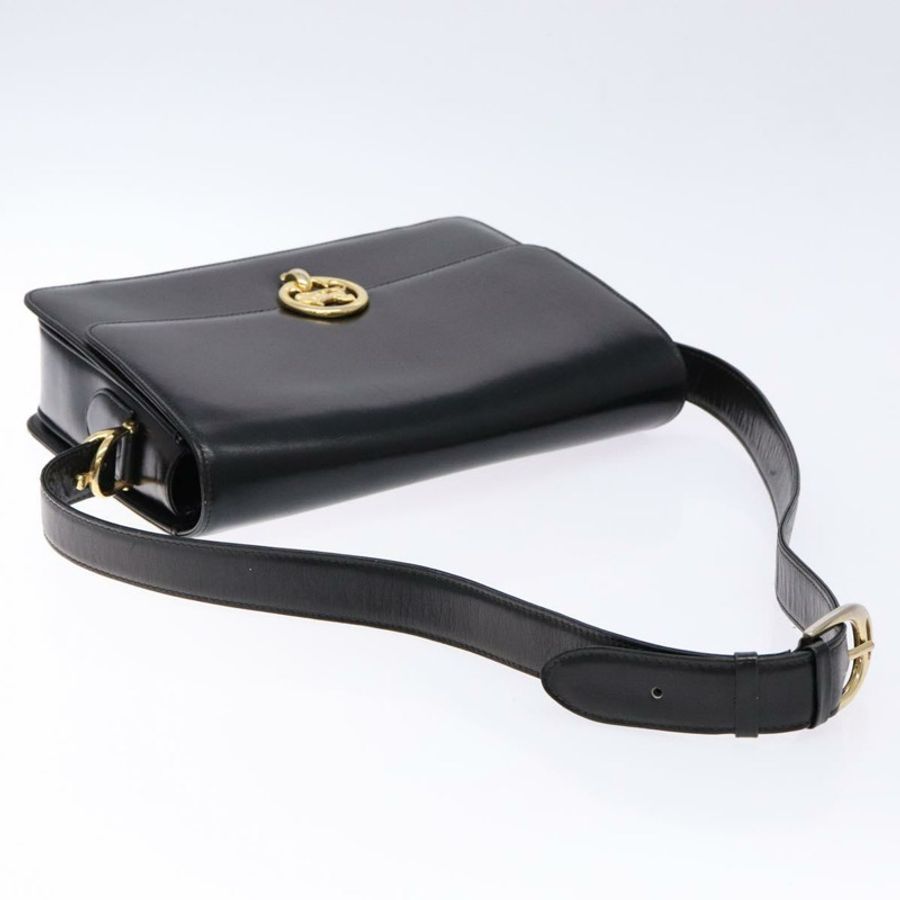 【日本直送】CELINE 馬車圖案肩包,黑色皮革,金色,正品 ki5948-6