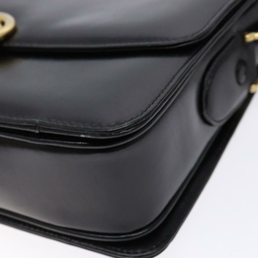 【日本直送】CELINE 馬車圖案肩包,黑色皮革,金色,正品 ki5948-8