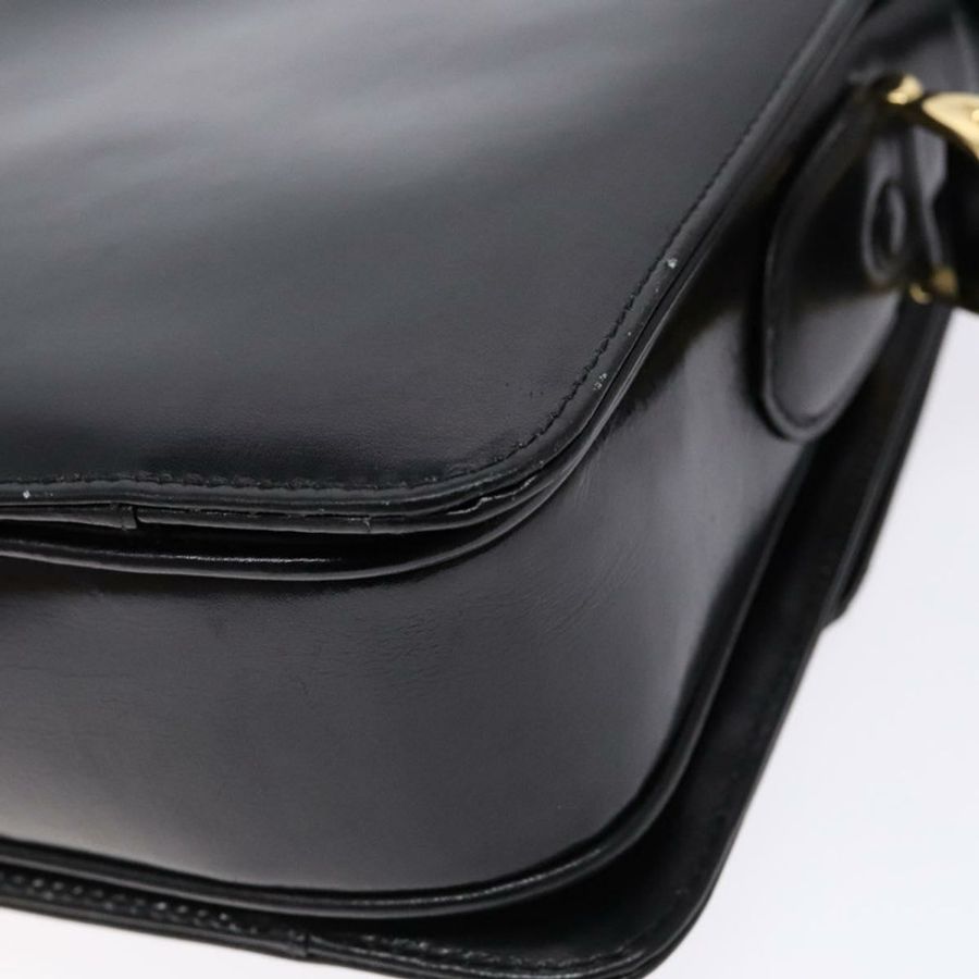 【日本直送】CELINE 馬車圖案肩包,黑色皮革,金色,正品 ki5948-14