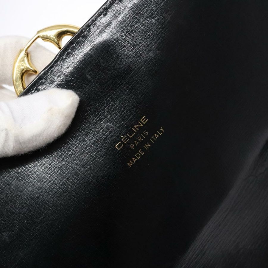 【日本直送】CELINE 馬車圖案肩包,黑色皮革,金色,正品 ki5948-17