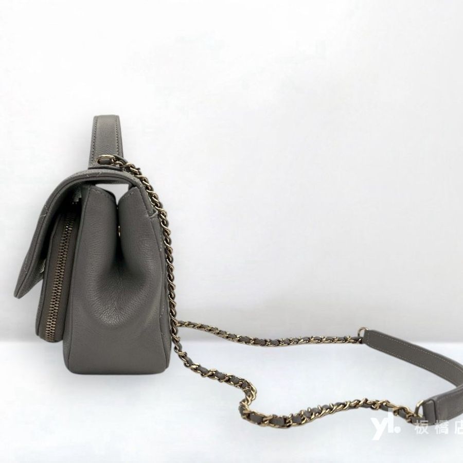 JS1402-Chanel 灰荔枝牛皮淡金扣郵差斜背包A93749-1