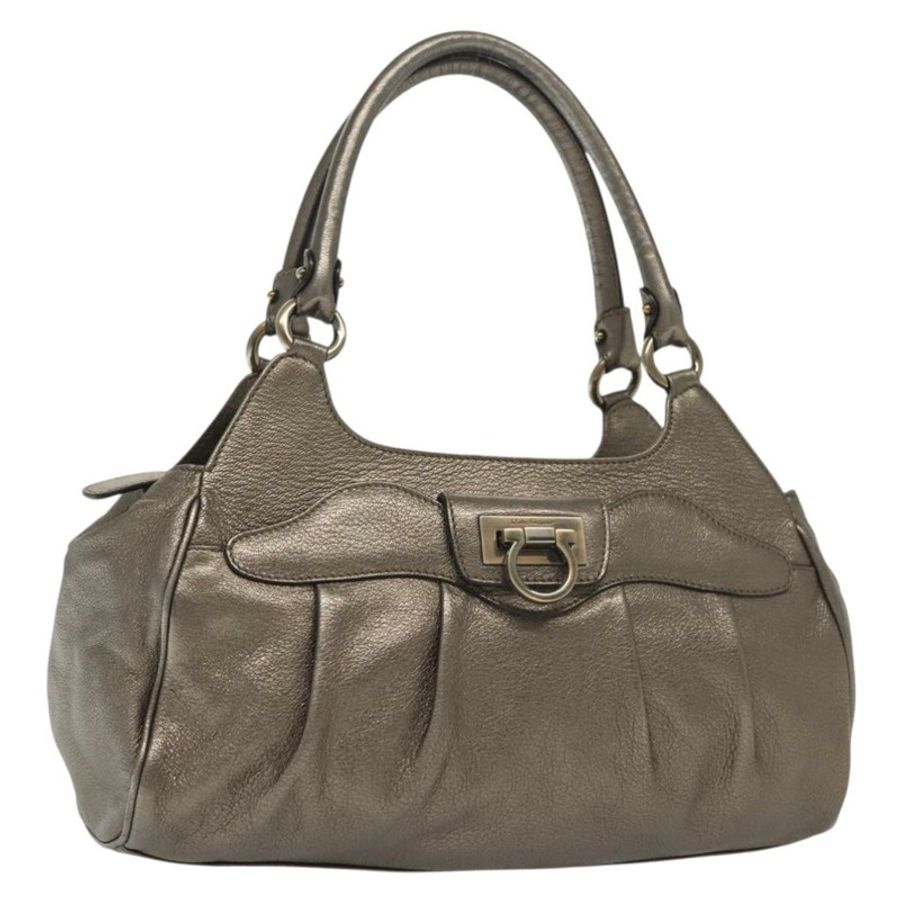 【日本直送】Salvatore Ferragamo Gancini 手提包 皮革 銀色 正品 136801-0