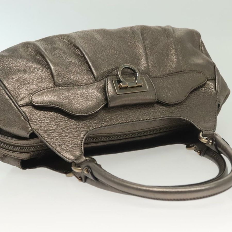 【日本直送】Salvatore Ferragamo Gancini 手提包 皮革 銀色 正品 136801-5
