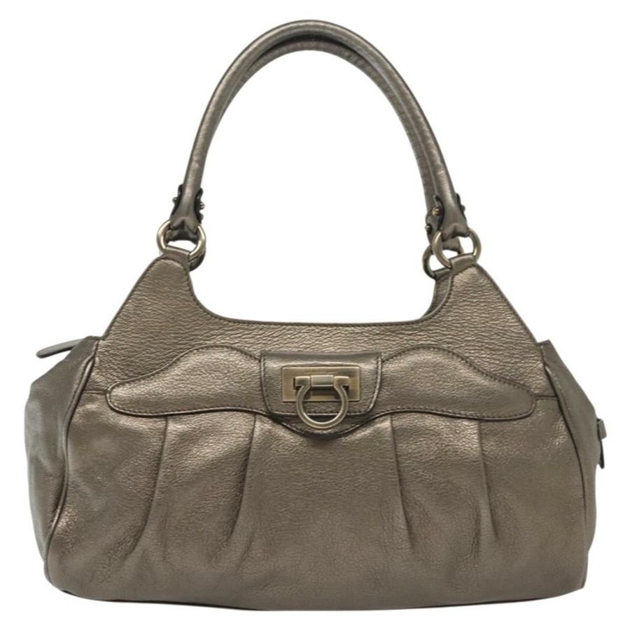 【日本直送】Salvatore Ferragamo Gancini 手提包 皮革 銀色 正品 136801-12