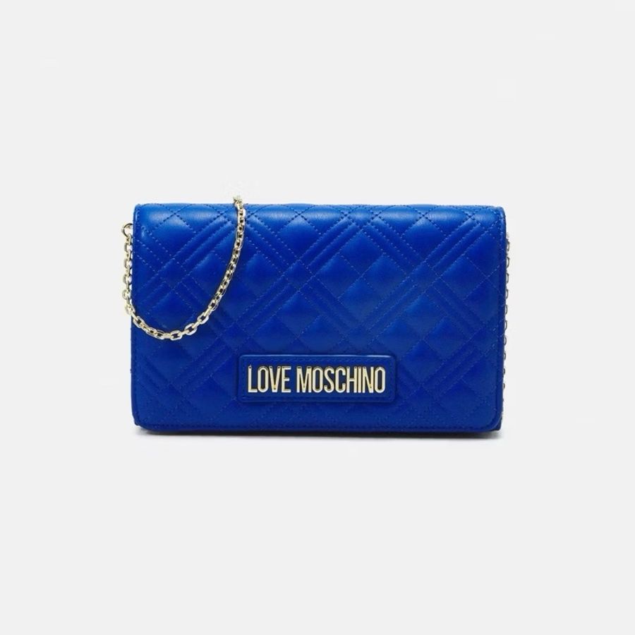 只背一次 | LOVE MOSCHINO 經典菱格紋WOC鏈條包 寶藍色 包包 長夾 翻蓋長夾-1