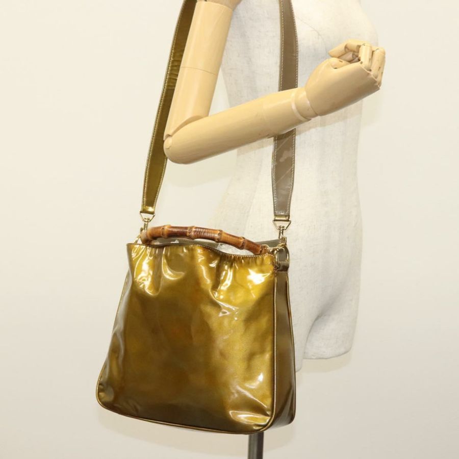 【日本直送】GUCCI 竹節手提包 漆皮 兩用 米色 金色 001 1014 1638 0 正品 BA4761-21