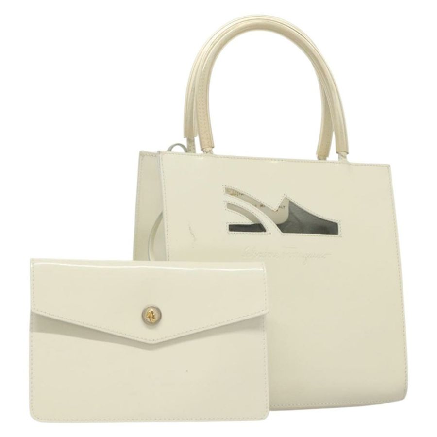 【日本直送】Salvatore Ferragamo 手提包 漆皮 白色 金色 正品 BA4344-0
