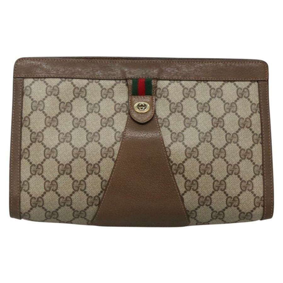 【日本直送】GUCCI GG Supreme Web Sherry Line 手拿包 PVC 米色 金色 89 01 033 正品 BA4626-12