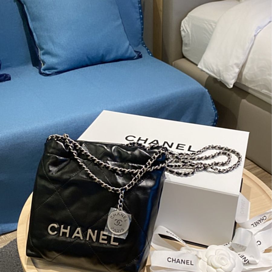 Chanel 22 bag mini 黑銀 垃圾袋 法國總店白盒子-0