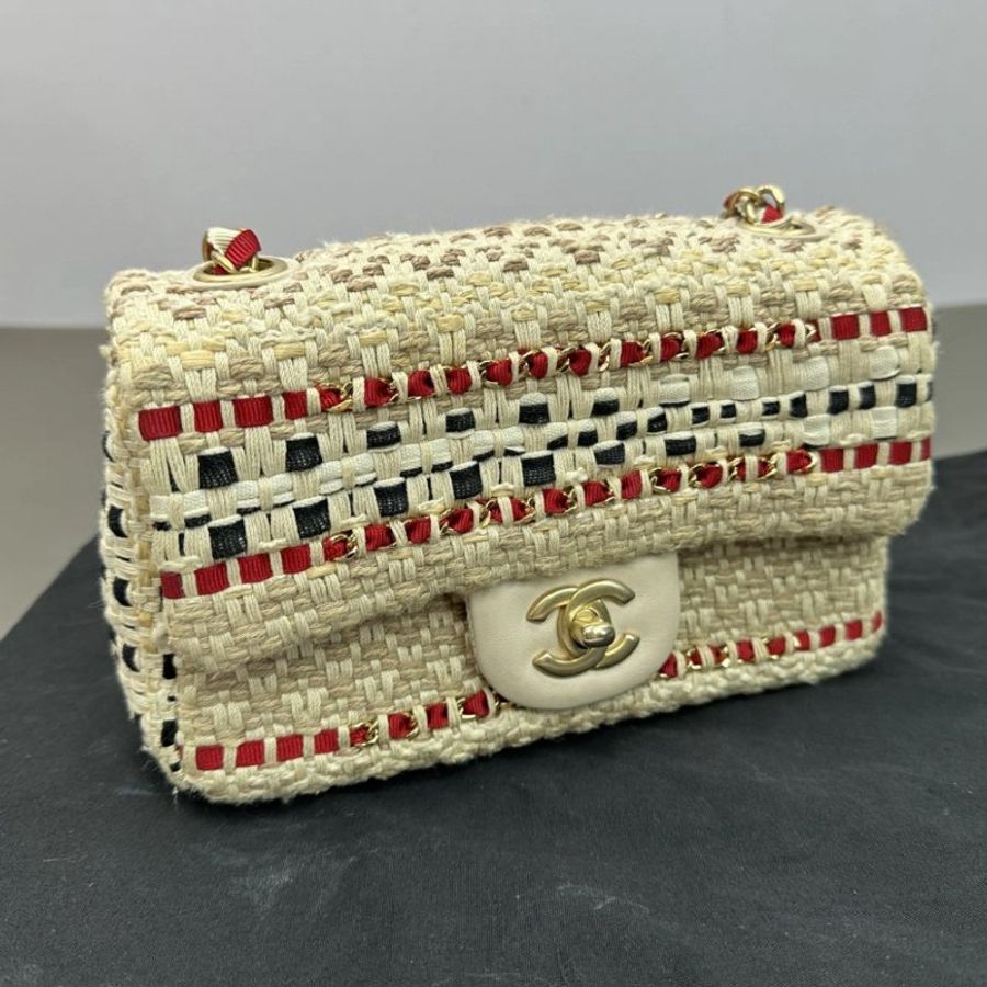 CHANEL 多元素編織金扣大mini 20*13*7 99新 配件盒子塵袋保卡-1