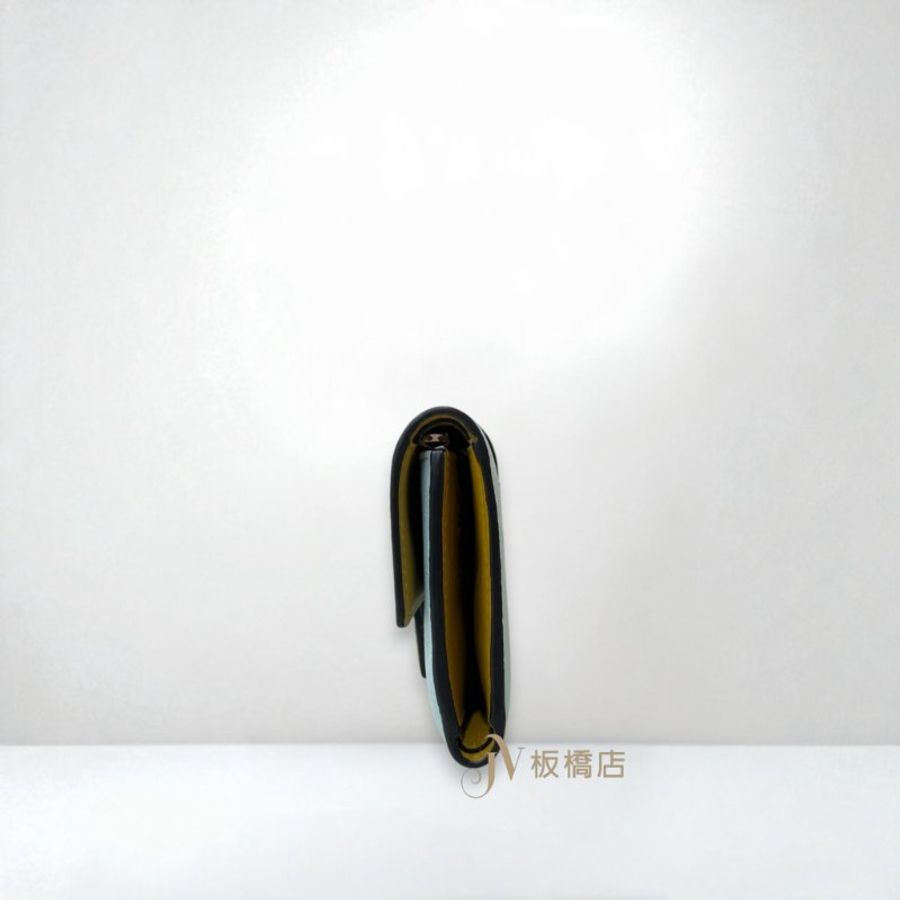 LOEWE 皮夾 藍綠內拚黃綠三折短夾-2