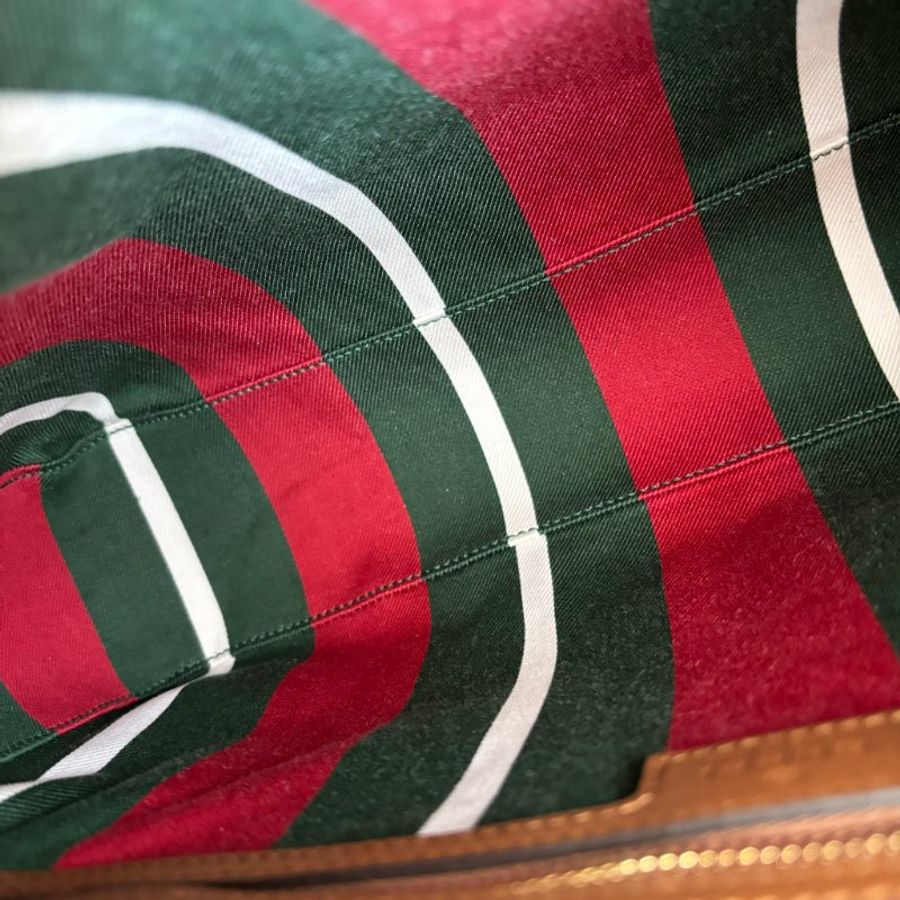 ::GUCCI:: Emblem 滿版花紋 拼接棕色皮革中號肩背包 托特包-29