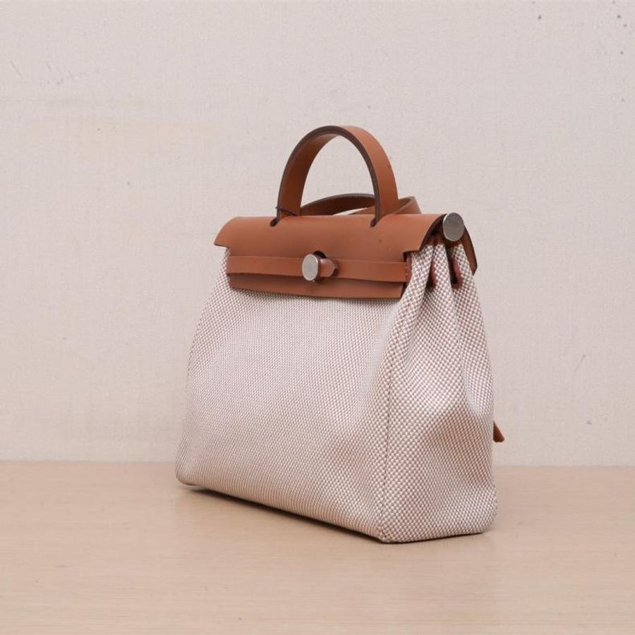 Herbag 31 14米色拼34黃椰子 Criss Viking 編織帆布/Hunter皮革 U刻銀扣-3