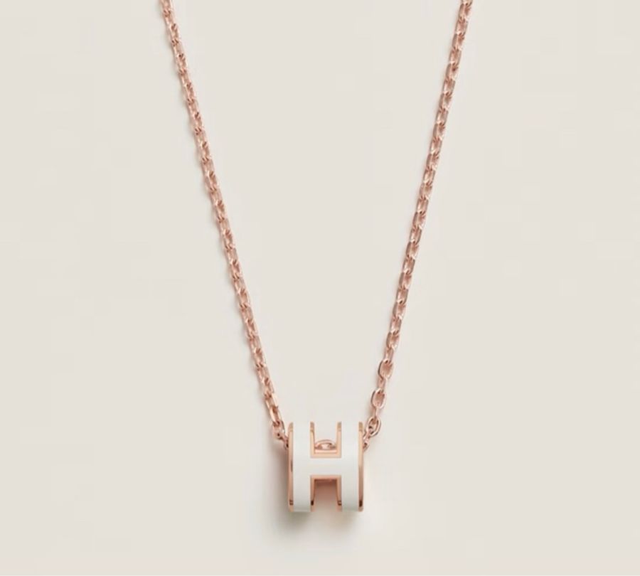 (已保留)全新 HERMES 經典 mini Pop H項鍊 (白/玫瑰金)-3
