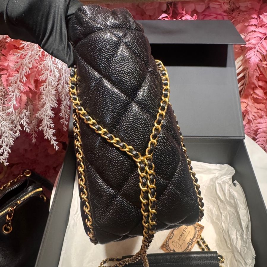 Chanel 荔枝皮黑金水桶包/王吉娜古董精品-2